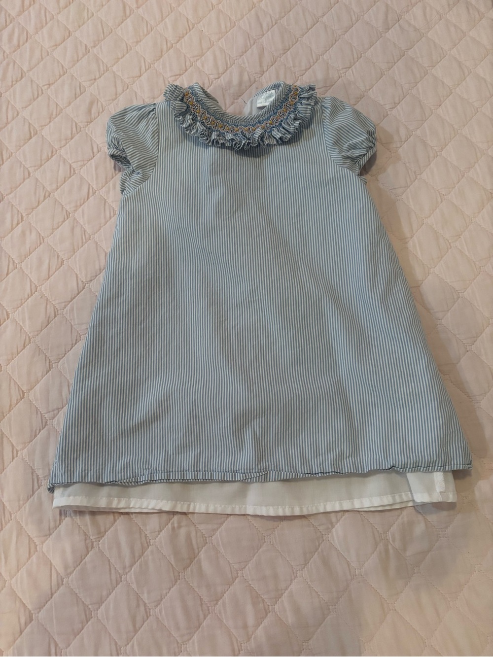 Edgehill Collection Blue Striped Ruffle Collar Dress